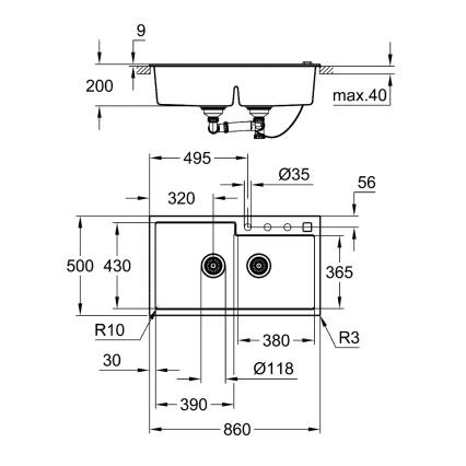 GROHE 31649AP0 - Komposiittiallas K500 860 × 500 mm musta