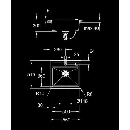 GROHE 31651AP0 - K700 komposiittiallas 560 × 510 mm musta