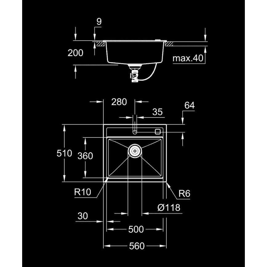 GROHE 31651AP0 - K700 komposiittiallas 560 × 510 mm musta
