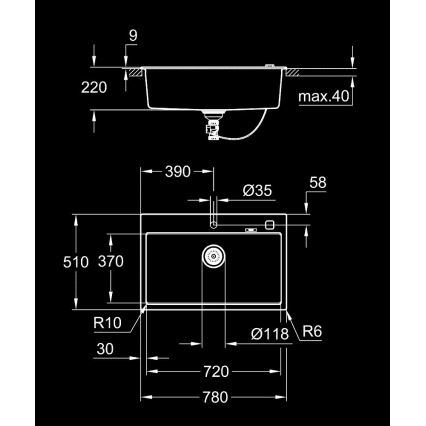 GROHE 31652AP0 - Komposiittiallas K700 780 × 510 mm musta
