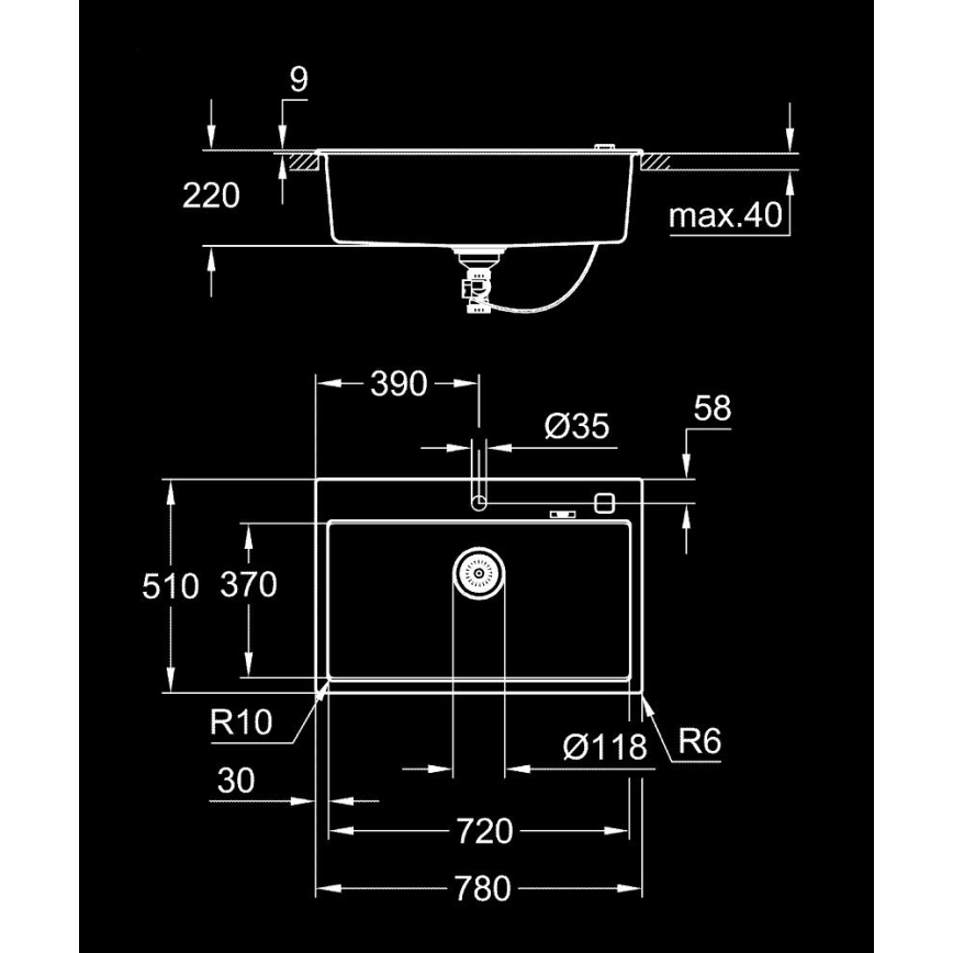 GROHE 31652AP0 - Komposiittiallas K700 780 × 510 mm musta