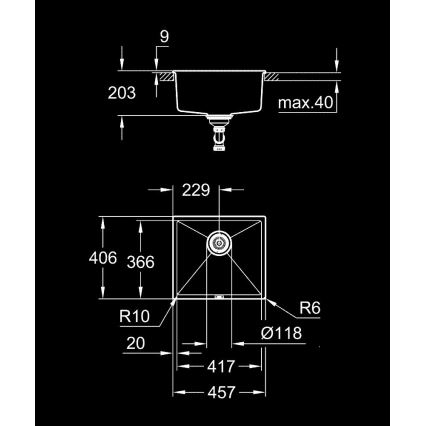 GROHE 31653AP0 - Komposiittiallas K700U 457 × 406 mm musta
