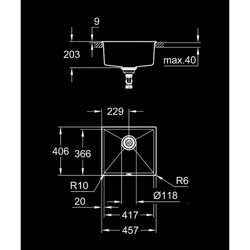 GROHE 31653AP0 - Komposiittiallas K700U 457 × 406 mm musta