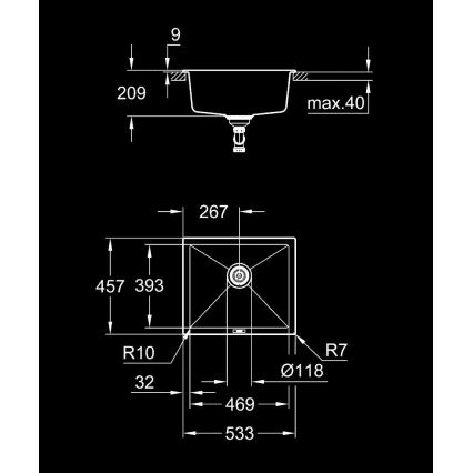 GROHE 31654AP0 - Keittiöallas K700U 533 × 457 mm musta graniitti/musta