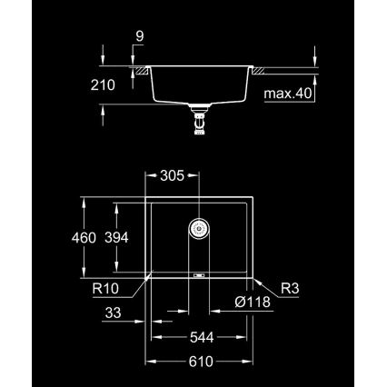GROHE 31655AP0 - Komposiittiallas K700U 610 × 460 mm musta