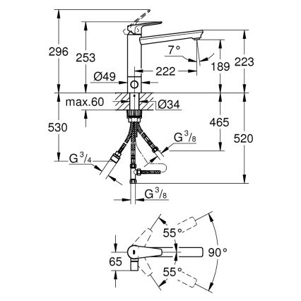 GROHE 31696000 - BAUEDGE-keittiöhana, kiiltävä kromi