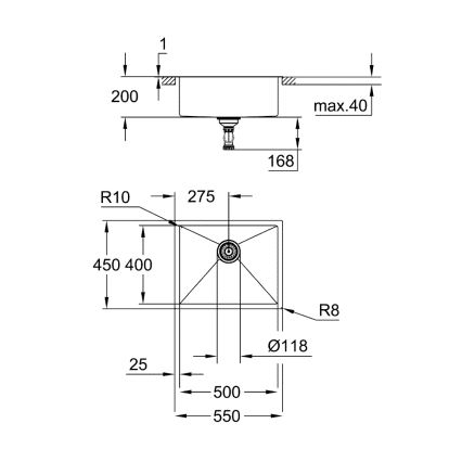 GROHE 31726SD0 - Keittiöallas K700 550 × 450 mm, ruostumatonta terästä