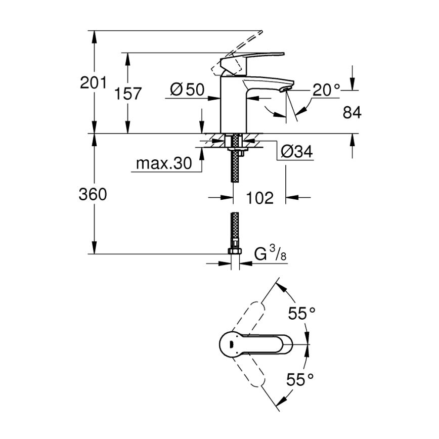 GROHE 3246820E - Pesuallashana EUROSTYLE COSMOPOLITAN, koko S, kromattu