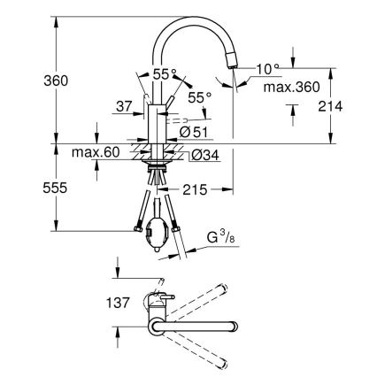 GROHE 32663003 - Tiskialtaan hana CONCETTO 360 mm kiiltävä kromi