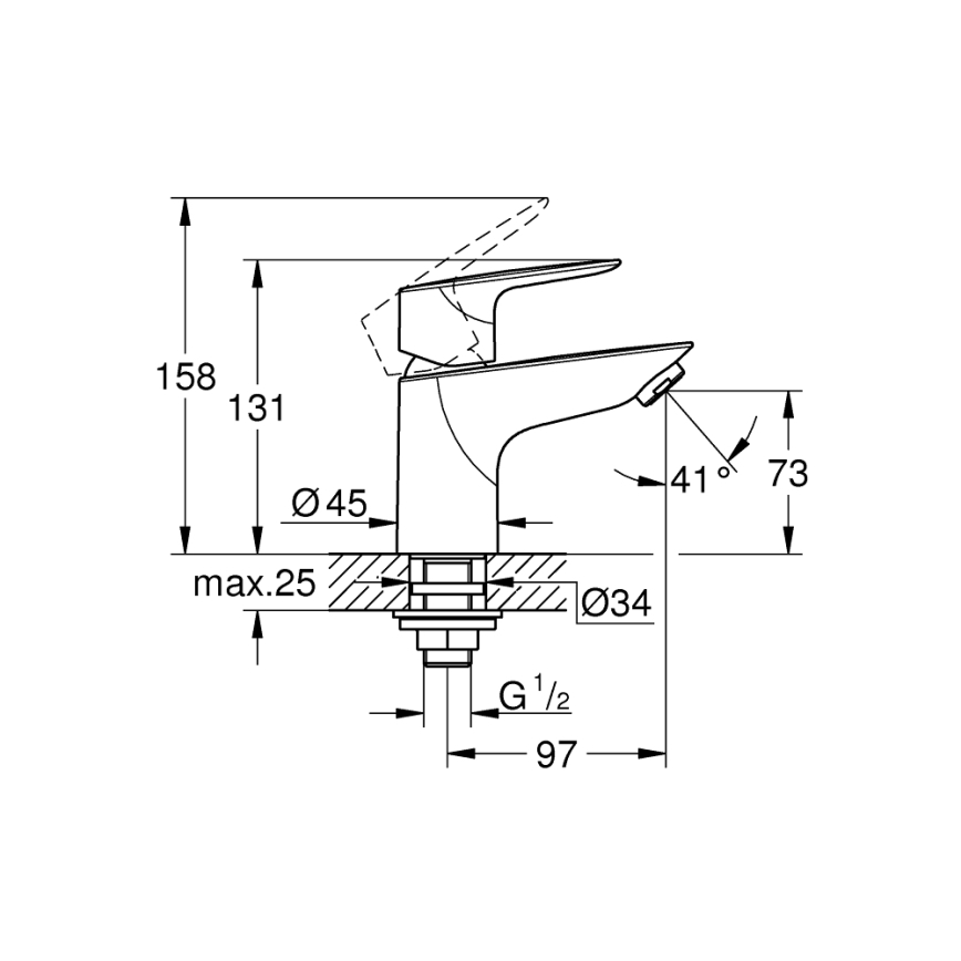 GROHE 32861001 - BAUEDGE 131 mm pöytäkiinnitteinen hana, kiiltävä kromi