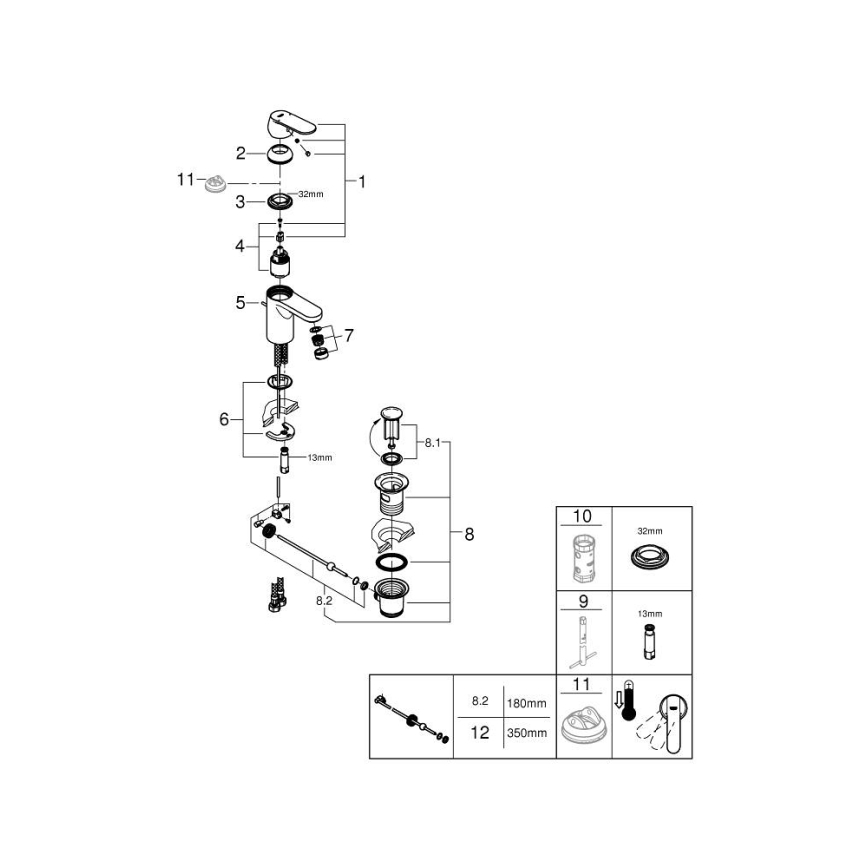 GROHE 32883000 - Pesuallashana GET, koko S, kiiltävä kromi