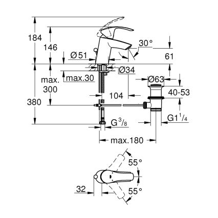 GROHE 33265002 - Pesuallashana EUROSMART DN 15 koko S kiiltävä kromi