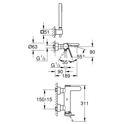 GROHE 33547003 - PLUS kylpyammeen hana- ja suihkusarja, kiillotettu kromi