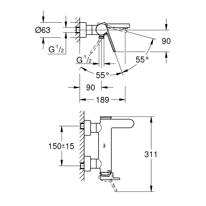 GROHE 33553AL3 - Kylpyammeen sekoitin PLUS grafiitti