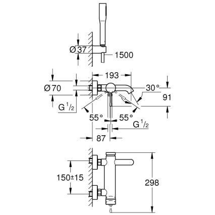 GROHE 33628001 - ESSENCE kylpyammesetti sekoittajalla DN 15, kiiltävä kromi