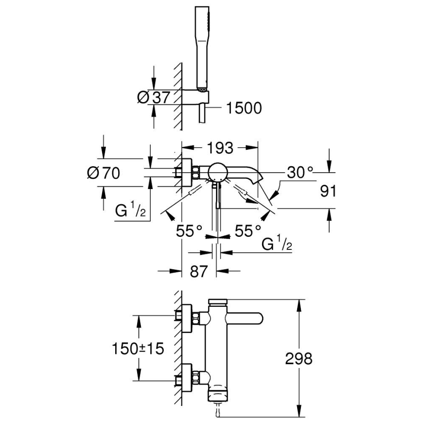GROHE 33628001 - ESSENCE kylpyammesetti sekoittajalla DN 15, kiiltävä kromi