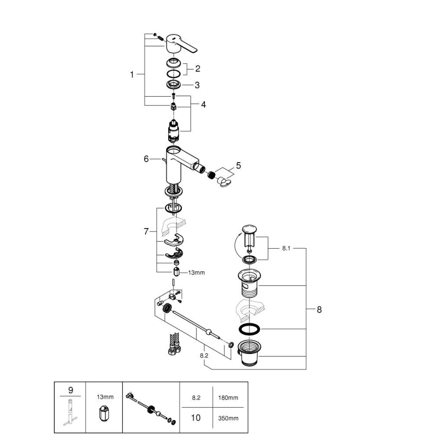 GROHE 33848AL1 - Bidet-sekoitin LINEARE, koko S, grafiitti
