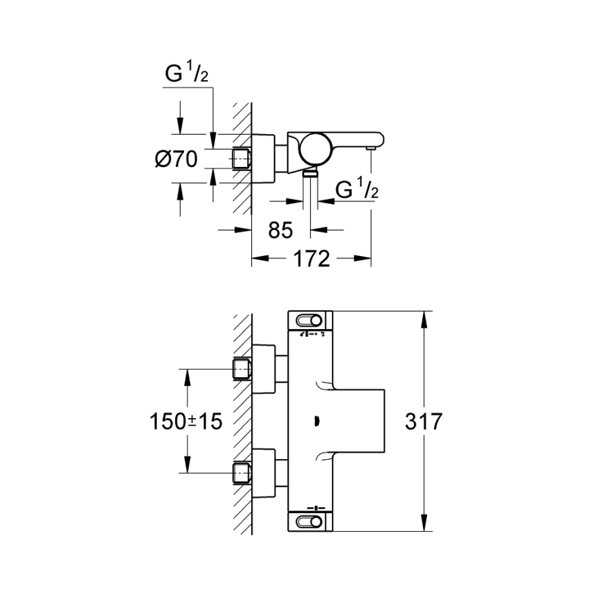 GROHE 34174001 - GROHTHERM 2000 172 mm termostaattinen ammehana, kiiltävä kromi