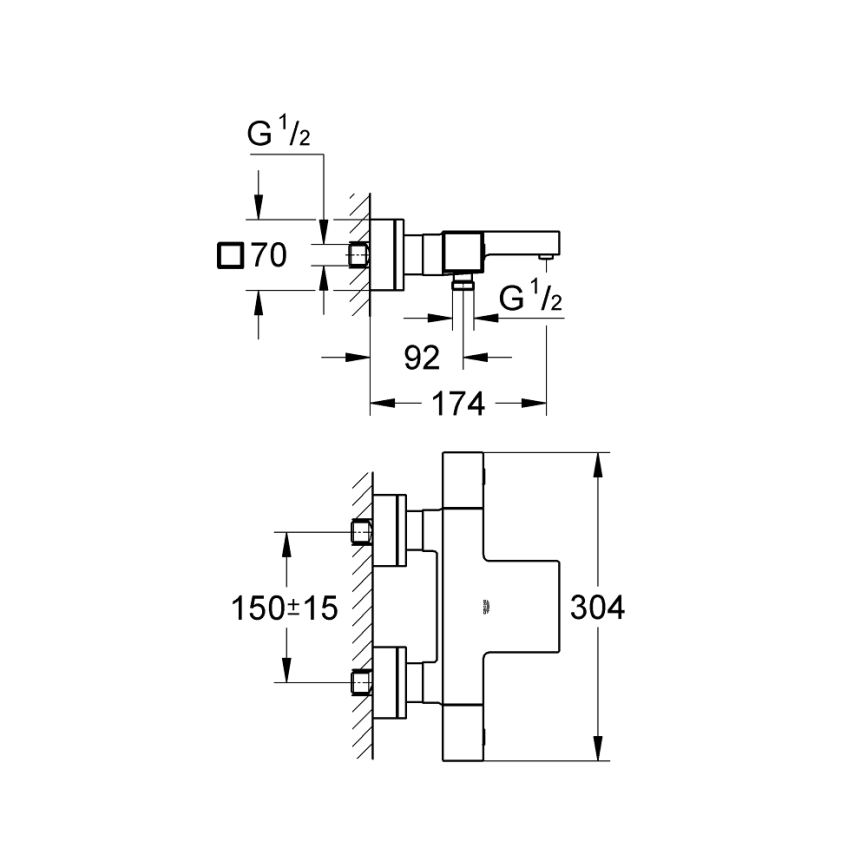 GROHE 34497000 - GROHTHERM CUBE DN 15 termostaattinen ammehana, kiiltävä kromi