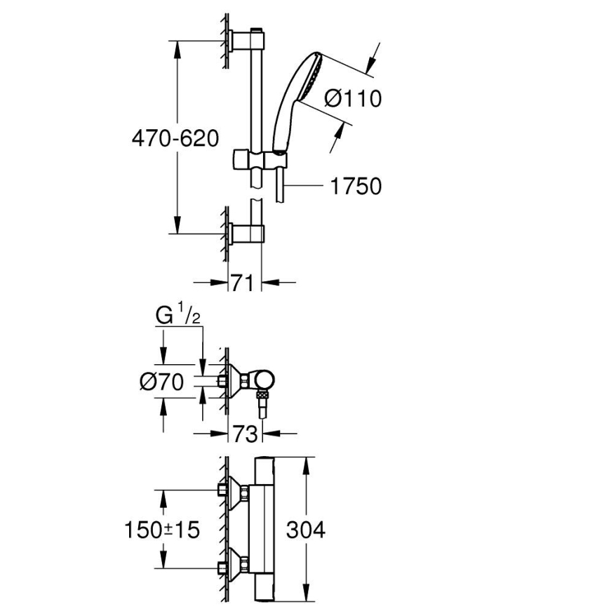 GROHE 345972431 -Termostaattinen suihkusekoitin PRECISION START 12” 60 cm musta