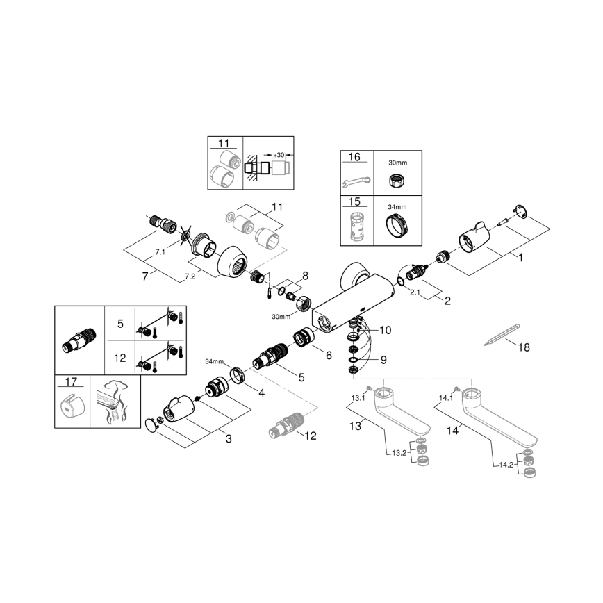 GROHE 34666000 - Termostaattinen lääketieteellinen hana DN 15, kiiltävä kromi