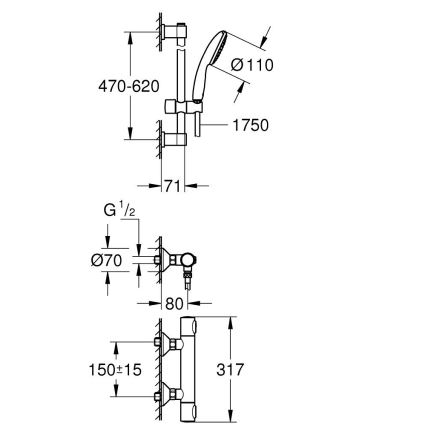 GROHE 34800001 - PRECISION FLOW 600 mm termostaattinen suihkusarja, kiiltävä kromi
