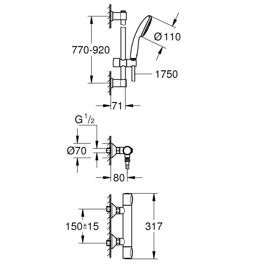 GROHE 34805001 - Termostaattinen suihkuhana PRECISION FLOW DN 15 kromi