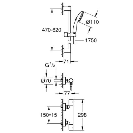 GROHE 34856000 - Suihkusetti termostaattisella hanalla PRECISION GET 600 mm kiiltävä kromi