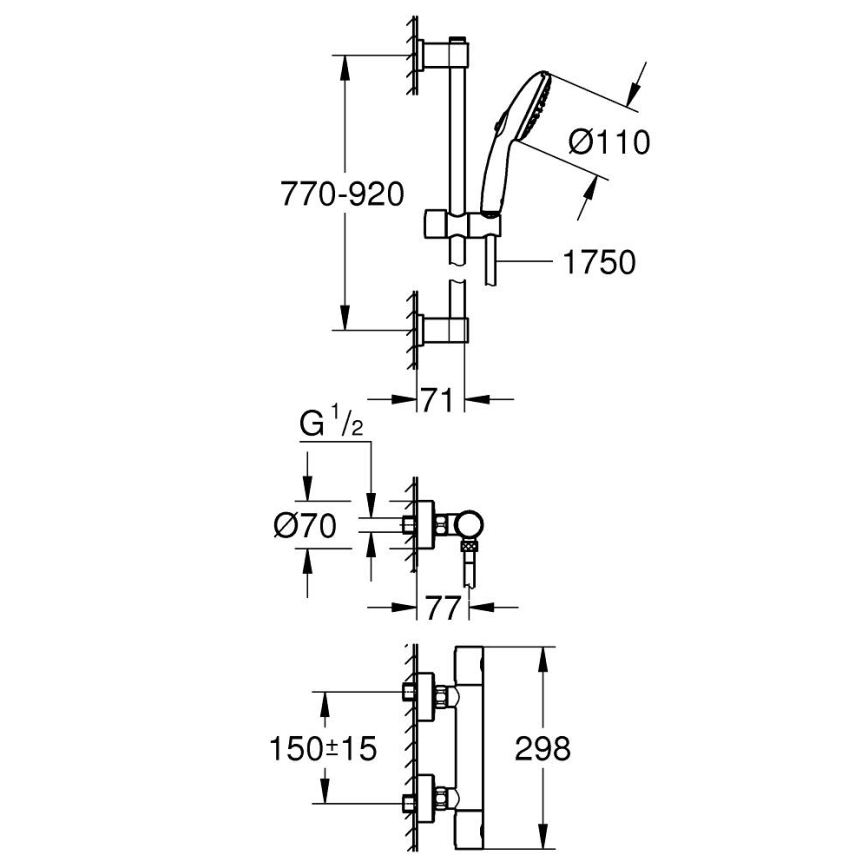 GROHE 34857000 - Suihkusarja termostaattisekoittimella PRECISION GET 12” kiiltävä kromi
