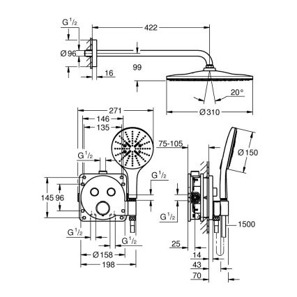 GROHE 34877000 - Suihkujärjestelmä VITALIO RAIN MONO 310 kiillotettu kromi