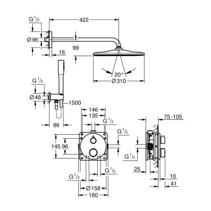GROHE 34880000 - Uppoasennettava staattinen suihkuhana GROHTHERM SMARTCONTROL, kromi