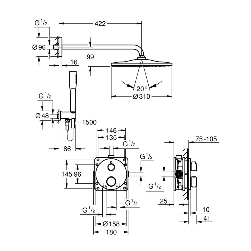 GROHE 34880000 - Uppoasennettava staattinen suihkuhana GROHTHERM SMARTCONTROL, kromi
