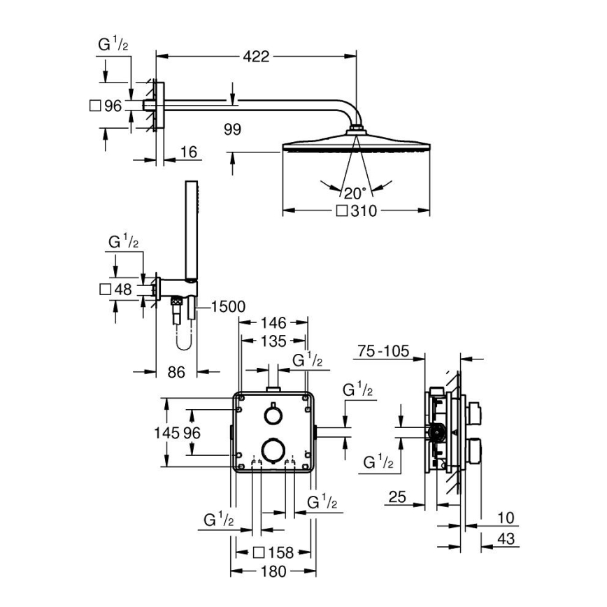 GROHE 34881000 - Piilotettu suihkujärjestelmä PRECISION 310 × 310 mm kiiltävä kromi