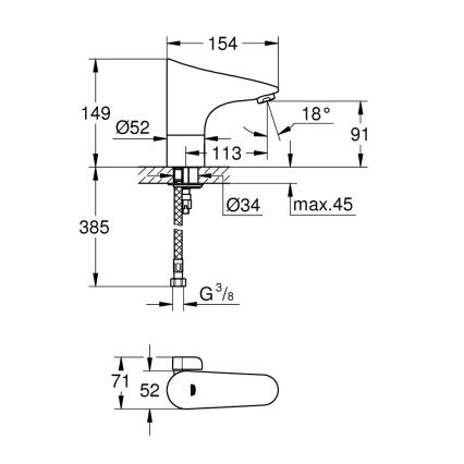 GROHE 36207001 - EUROPLUS E DN 15 elektroninen pesuallashana, kiiltävä kromi