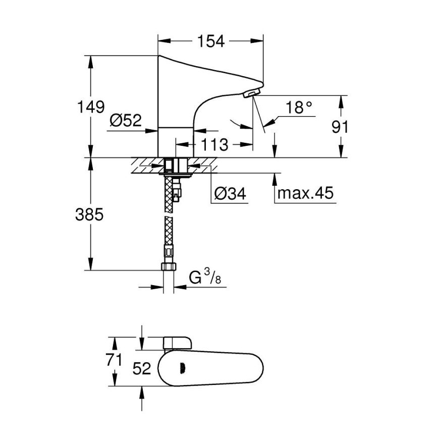 GROHE 36207001 - EUROPLUS E DN 15 elektroninen pesuallashana, kiiltävä kromi