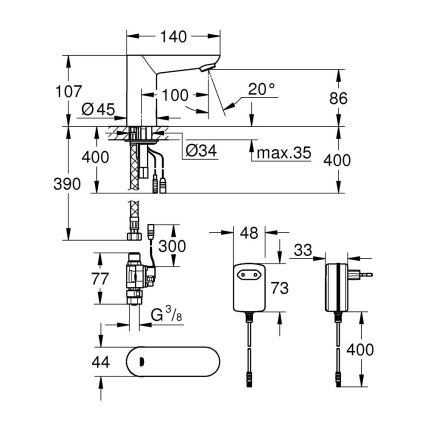 GROHE 36269000 - Elektroninen pesuallashana EUROECO COSMOPOLITAN E 107 mm kromi