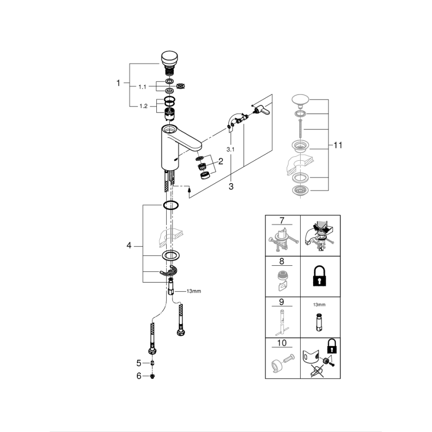 GROHE 36317000 - Itsesulkeutuva pesuallashana EUROSMART COSMOPOLITAN T kromi