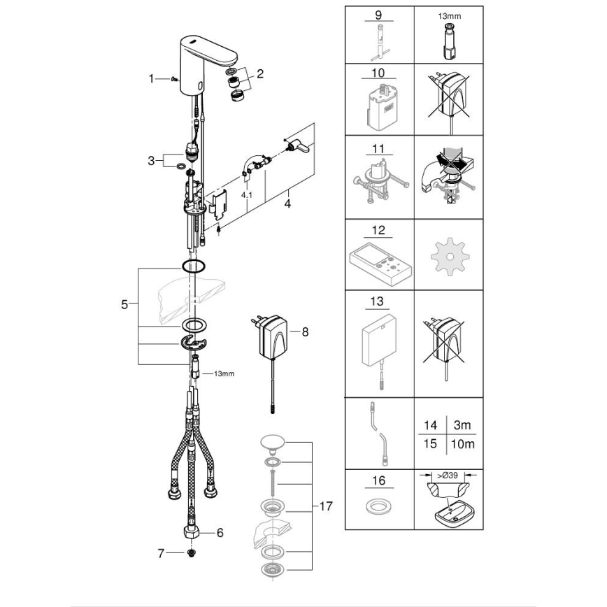 GROHE 36324001 - Infrapunaohjattu sähköinen lavuaarihana EUROSMART COSMOPOLITAN E kromi