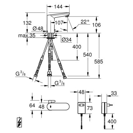 GROHE 36324001 - Infrapunaohjattu sähköinen lavuaarihana EUROSMART COSMOPOLITAN E kromi