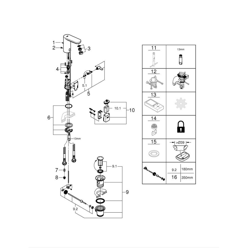 GROHE 36331001 - Pesuallashana EUROECO 1 14” kiillotettu kromi