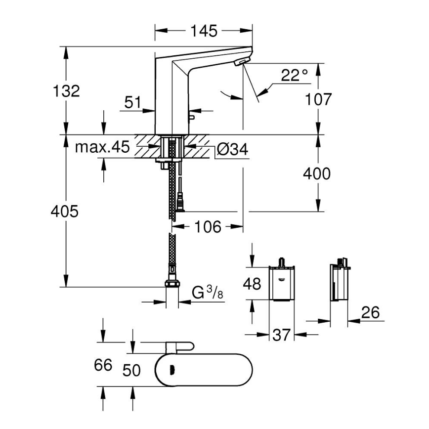 GROHE 36366002 - Elektroninen pesuallashana GET E, kiiltävä kromi