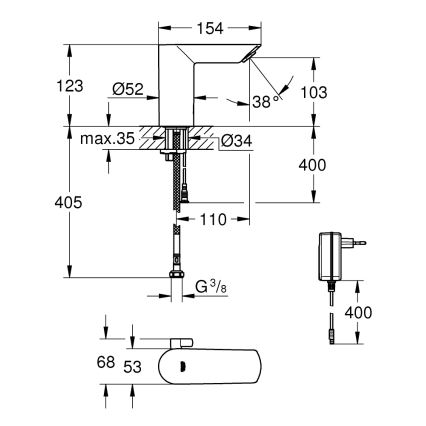 GROHE 36453000 - Infrapuna-elektroninen pesuallashana BAU COSMOPOLITAN E 123 mm kromi