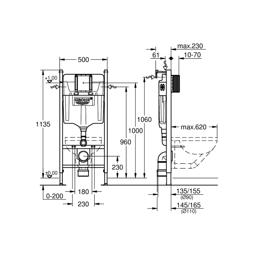 GROHE 36497000 - SOLIDO WC-moduuli 1,13 m valkoinen
