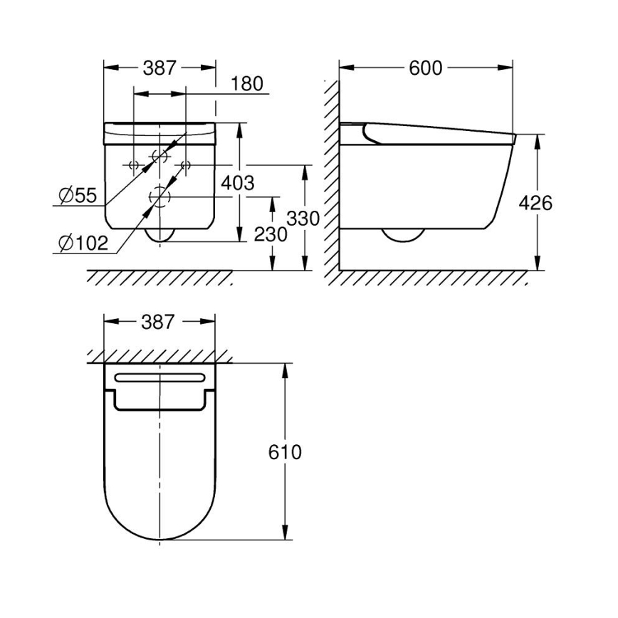 GROHE 36507SH0 - SENSIA-suihku-wc 600 × 387 × 403 mm keramiikka/valkoinen