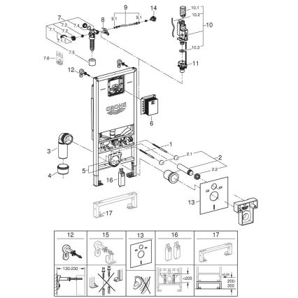 GROHE 36509SH0 - 4-in-1-setti RAPID SLX 1,13 m ruostumaton teräs