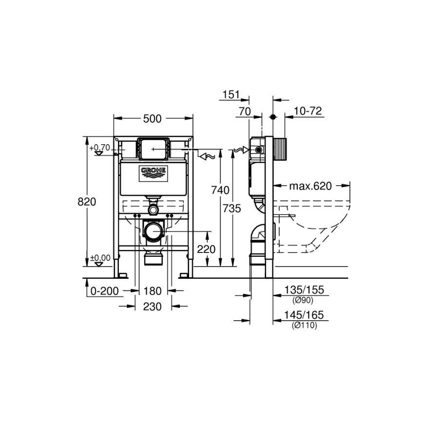 GROHE 38526000 - WC-asennusmoduuli RAPID SL 0,82 m valkoinen