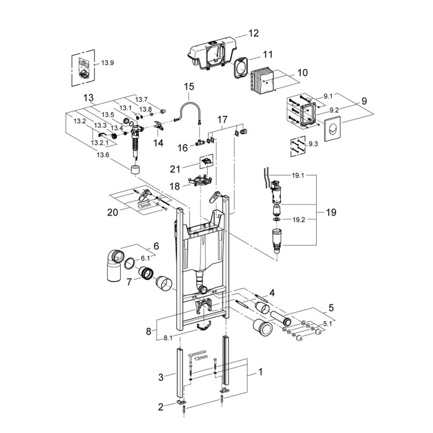 GROHE 3855800M - RAPID SL seinäliitäntä 130-230 mm kiiltävä kromi