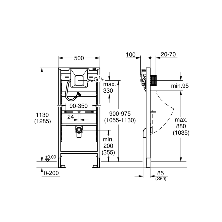 GROHE 38786001 - RAPID SL -pisuaarimoduuli 1,13 m ja 1,30 m