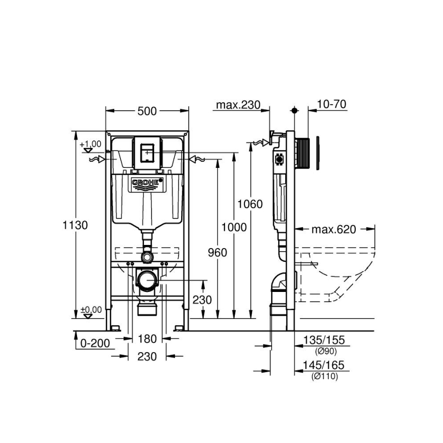 GROHE 38811KF0 - WC SOLIDO 3-in-1-setti, 1,13 m, musta