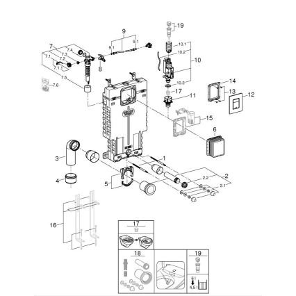 GROHE 38825000 - Etuseinään asennettava asennusyksikkö UNISET 830 × 480 × 130 mm EPS valkoinen